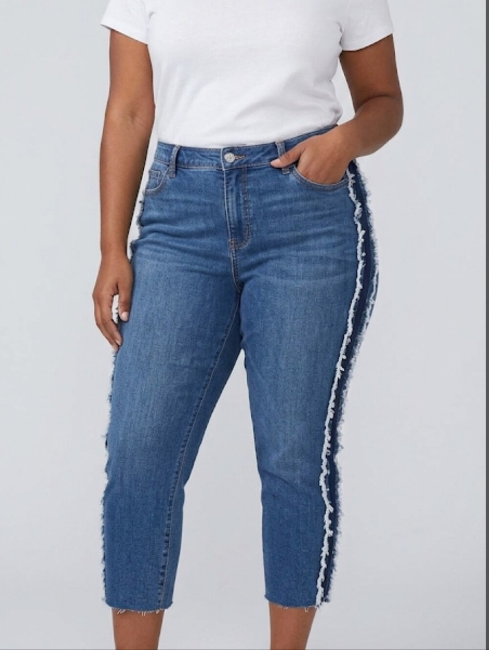 Lane Bryant Crop Frayed Tuxedo Stripe Jeans Size 22 Festival NWT